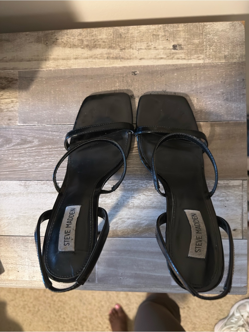 Steve Madden Black Patent Strappy Square-Toe Heels
